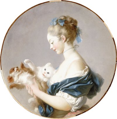 犬と猫と遊ぶ女の子 作： Jean Honore Fragonard
