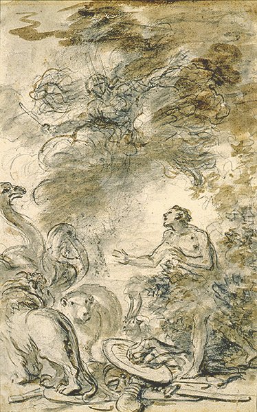 アストルフォを自然な姿に戻すメリッサ（ペン＆インク、チョーク、ウォッシュ、紙） 作： Jean Honore Fragonard