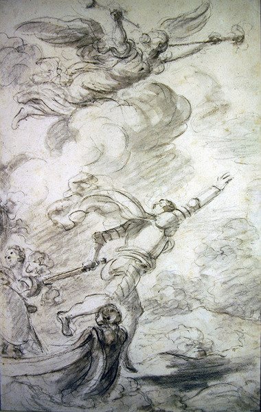 陸に上がるルッジェーロ（紙にペン、インク、チョーク、ウォッシュ） 作： Jean Honore Fragonard