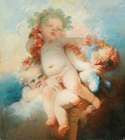 Three putti wreathed with flowers (oil on canvas)   1458128   ja       japanese Successfully Translated  Original: The Virgin And Child With St Carlo Borromeo, late 17th century (oil on canvas) Translat: The Virgin And Child With St Carlo Borromeo, late 17 作： Jean Honore Fragonard