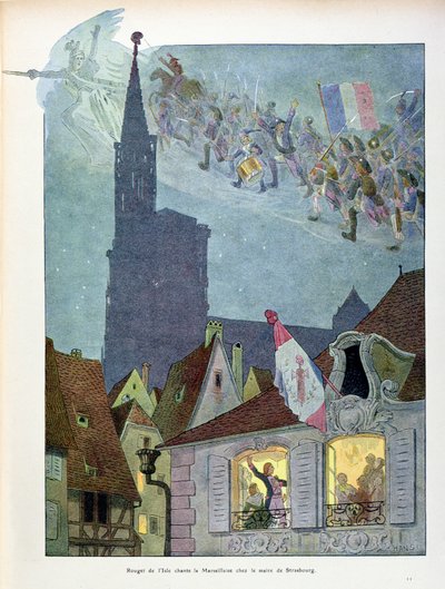 1792年4月26日、ストラスブール市長のディートリッヒの家でマルセイエーズを歌うクロード・ジョセフ・ルジェ・ド・リール（1760-1836）、アーティストによる「アルザスの歴史」のイラスト、1915年頃（カラーリソ） 作： Jean Jacques Waltz
