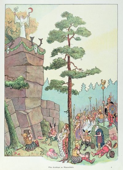 アルザスのメネルシュタインでのドルイド祭、「アルザスの歴史」のイラスト、1915年頃（カラーリソ） 作： Jean Jacques Waltz
