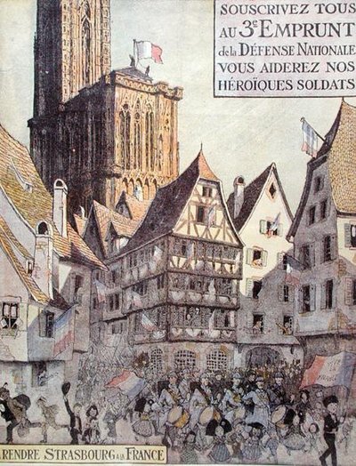 第一次世界大戦のアルザスを支援するために発行された第 3 次国防ローンを宣伝するポスター 作： Jean Jacques Waltz
