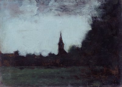 アルザスの風景、ベルンウィラーの時計台、1890年から1905年の間（油彩・カンヴァス） 作： Jean Jacques Henner