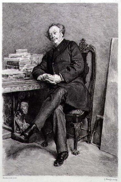 Alexandre Dumas fils (1824-95) , フランスの小説家・劇作家, A Mongin (エングレービング) 作： Jean Louis Ernest (after) Meissonier