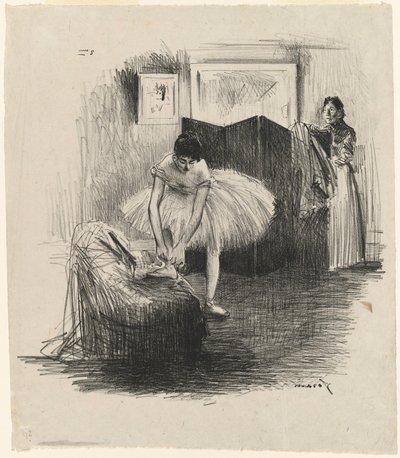 バレエシューズを結ぶ踊り子 作： Jean-Louis Forain