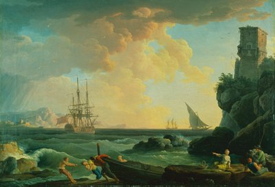 漁師と地中海の港の風景 作： Jean (1734-1784) Henry