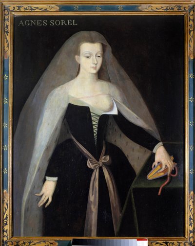Agnes Sorel (1422-1450) (Beaute sur Marne) (Beaute-sur-Marne)の肖像 シャルル7世(1422-1461)の寵愛を受けた彼女の乳房は脱ぎ捨てられている。ジャン・フーケの後の絵画 16世紀、ロッシュ王宮 - アグネス・ソレル（1422-1450）の肖像（貴婦人 作： Jean (after) Fouquet