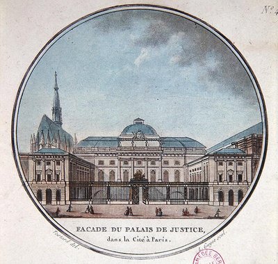 パレ・ド・ジャスティスのファサード、1785年頃（カラーリトグラフ） 作： Jean (after) Testard