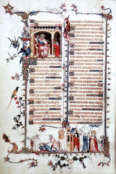 Ms Lat 10483 fol.24v サウルの前のダビデ、ベルヴィルのブレヴィアリーより、1323-26年頃（vellum）。 作： Jean (studio of) Pucelle
