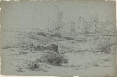 川沿いの岩の牧草地 作： Jean Achille Benouville