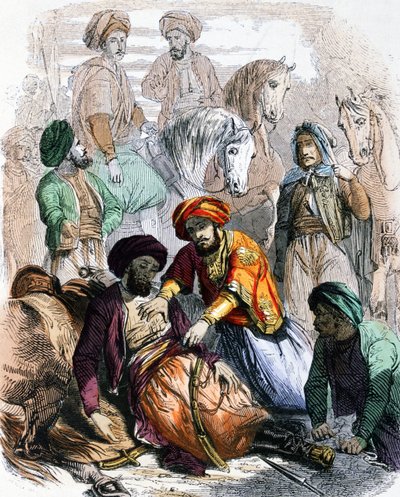 ワッハーブ派との戦いの最中、瀕死の兵士に祝福を与えるイブラヒム・パシャ（1789-1848）。 作： Jean Adolphe Beauce