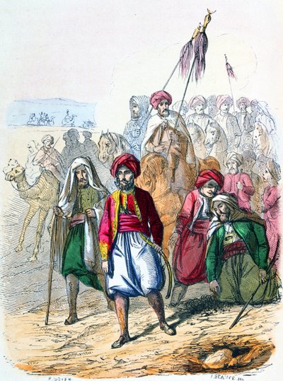 イブラヒム・パシャ（1789年～1848年）、ワッハーブ派との戦いで軍と共に徒歩で移動する。 作： Jean Adolphe Beauce