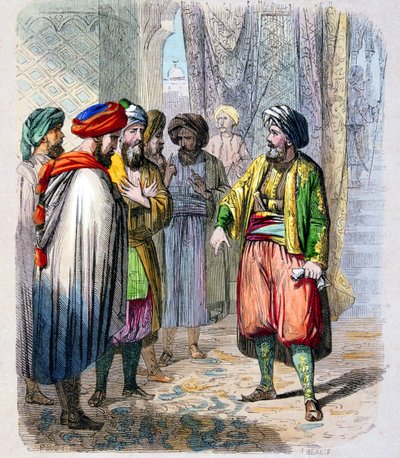 Mehemet Ali (1769-1849) recoit des messages de son fils en campagne en Arabie - ムハンマド・アリ・パシャまたはメフメト・アリは、アラビアでの息子のキャンペーンからのメッセージを受け取る。アラビアにおける反対勢力の討伐を確実にするため、ムハンマド・アリーは息子のイブ・アリー（1769-1849）をアラビアに派遣した。 作： Jean Adolphe Beauce