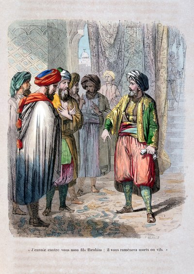 ムハンマドアリがサウジアラビアの反乱を鎮圧するために息子のイブラヒムパシャを派遣、1811-1818、1847 作： Jean Adolphe Beauce