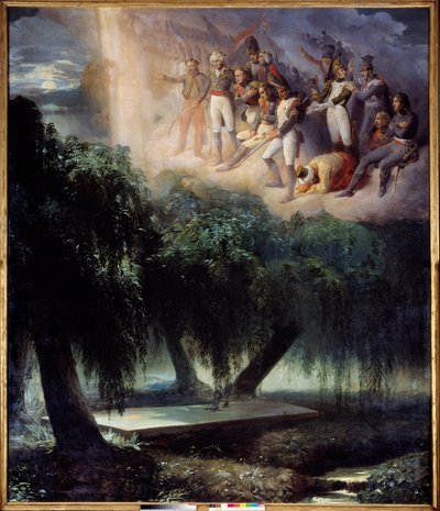 聖ヘレネの墓：ナポレオンの埋葬の寓意。ローマ人と呼ばれるジャン・アラウ（1786-1864）の絵画 作： Jean Alaux
