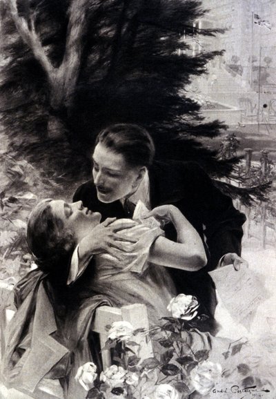 誘惑のシーン。 アンドレ・カスターニュによる彫刻。 1922年。 作： Jean Alexandre Michel Andre Castaigne
