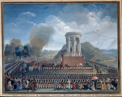 ブザンソンの連邦の祭り 1790年7月14日 ジャン・アレクシス・コルヌ（1755-1807）の絵画 ブザンソン。Musee Des Beaux Arts - 1790年7月14日にブザンソンで行われた連邦の祭り。ジャン・アレクシス・コルヌ(1755-1807)の絵画。フランス、ブザンソンのボザール美術館 作： Jean Alexis Cornu