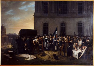 ルーブル美術館の列柱前に7月の犠牲者を仮埋葬 作： Jean Alphonse Roehn