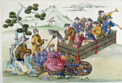 庭でのコンサート。ドローイングは中国の花瓶から。ジャン・アントワーヌ・フレイズ（18世紀）の絵画 作： Jean Antoine Fraisse