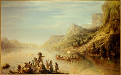 フランスの探検家ジャック・カルティエ（1491-1557）は、1535年にカナダのセント・ローレンス川を発見し、登った。ジャン・アントワーヌ・テオドール・グーディン（1802-1880）の絵 作： Jean Antoine Theodore Gudin