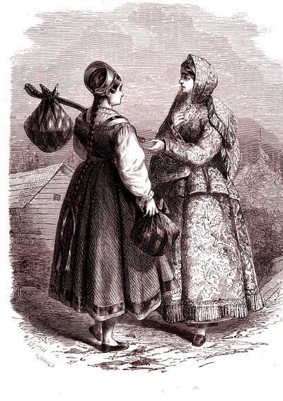 ロシアバルダイ山の女性たち。1865年（エングレーヴィング） 作： Jean Antoine Valentin Foulquier