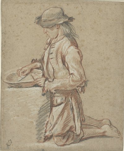ごみ箱の近くにフェルトの帽子をかぶった少年 作： Jean Antoine Watteau (rejected attribution)