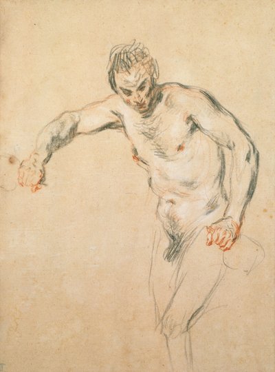 ワインを注ぐサテュロス、1716年頃（紙にチョーク） 作： Jean Antoine Watteau