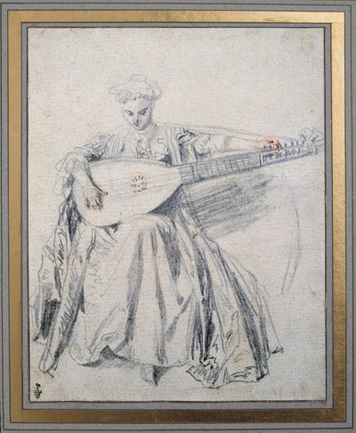 鉛の鉱山と血を描くリュート奏者 ジャン・アントワーヌ・ワトー（1684-1721）作 18世紀 シャンティイ・ミュゼ・コンデ 作： Jean Antoine Watteau