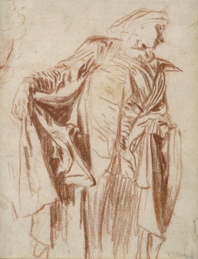 頭を右に向けて立っている俳優c。 1719〜1720 作： Jean Antoine Watteau