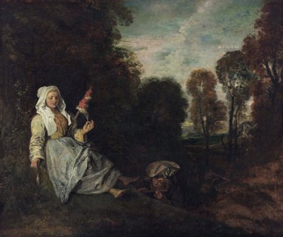 紡ぎ手のいる夕景 1715年頃（絵画） 作： Jean Antoine Watteau