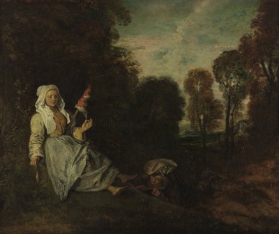 スピナーのある夕景 作： Jean-Antoine Watteau