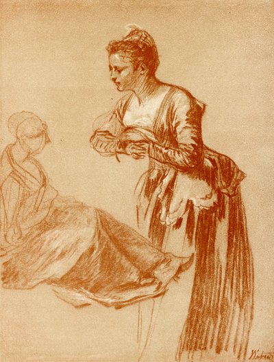 立っている女の子と座っている女の子の図の研究 作： Jean Antoine Watteau