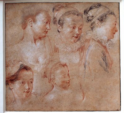 女性の5つの髪型 ジャン・アントワーヌ・ワトー（1684-1721）による素描 1713年 パリ、ルーヴル美術館蔵 作： Jean Antoine Watteau