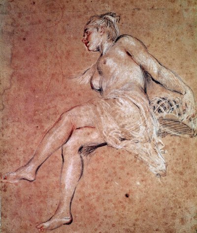 夏の植物相寓話。ジャン・アントワーヌ・ヴァトーによる血と黒の鉛筆 作： Jean Antoine Watteau