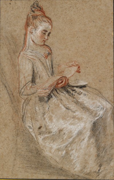 膝の上に楽譜を置いて座る少女、18 世紀初頭 作： Jean Antoine Watteau