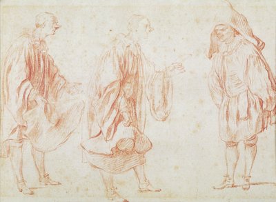 イタリアの俳優（紙に赤いチョーク） 作： Jean Antoine Watteau
