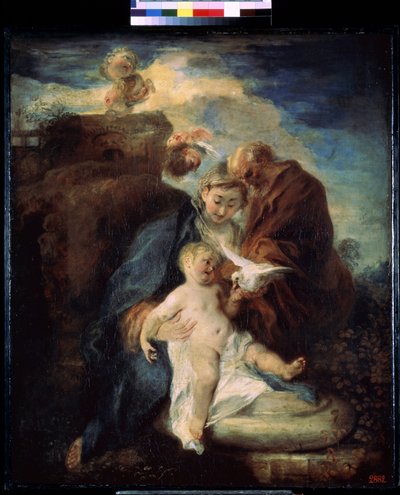 聖家族の皆様、エジプトへのフライトでお休みください。 ジャン アントワーヌ ヴァトー (1684-1721) の絵画。 キャンバスに油彩 作： Jean Antoine Watteau