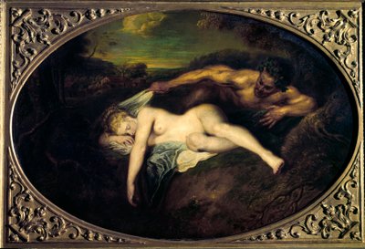 ニンフとサテュロス」または「ジュピターとアンティオペ」 ジャン・アントワーヌ・ワトー（1684-1721）の絵画 18世紀 日0.73x1.07 m パリ、ルーヴル美術館 作： Jean Antoine Watteau