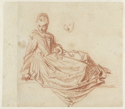 床に座る女性 作： Jean Antoine Watteau