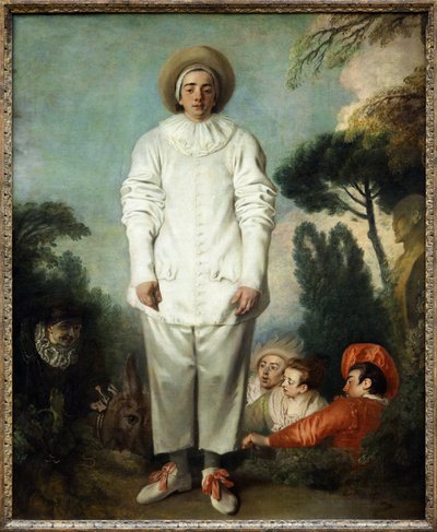 ピエロ、以前はジルとして知られていました（キャンバスに油彩） 作： Jean Antoine Watteau
