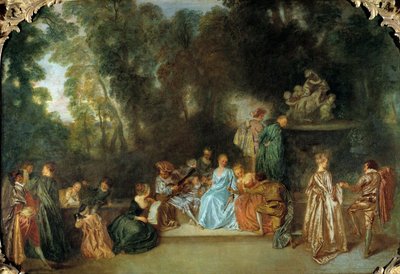 レクリエーション・ガランテ ジャン・アントワーヌ・ワトー（1684-1721）の絵画 18世紀 ベルリン、ダーレム美術館 作： Jean Antoine Watteau