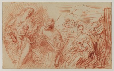 オールドマスターズ後の研究シート（紙に赤いチョーク） 作： Jean Antoine Watteau