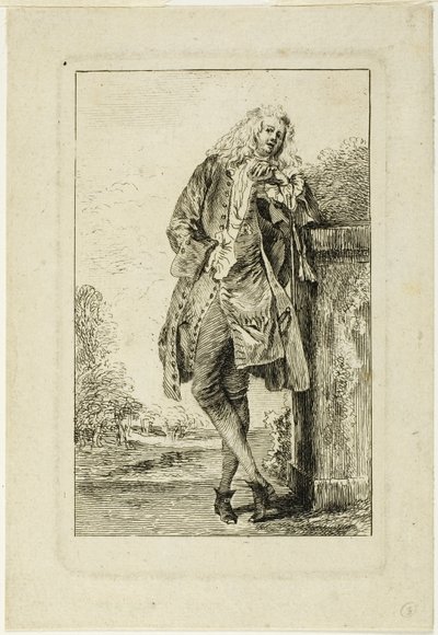 肘に寄りかかって立っている男性 作： Jean Antoine Watteau