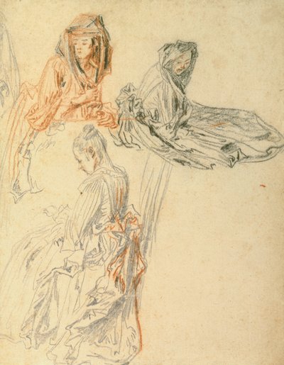 三座女性の研究、1716-18年頃（紙にチョーク） 作： Jean Antoine Watteau