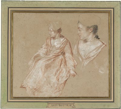 座っている女性と彼女の頭と肩の詳細の研究 作： Jean Antoine Watteau