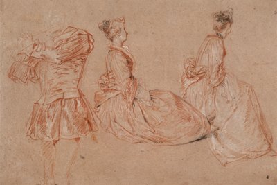 1717年のフルート奏者と2人の女性の研究 作： Jean Antoine Watteau