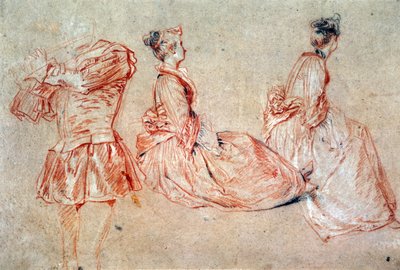 フルート奏者と二人の女性の研究 作： Jean Antoine Watteau