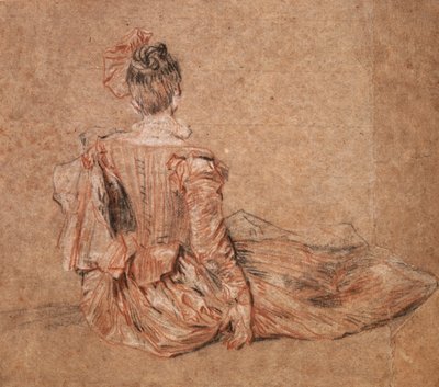 ジャンアントワーヌヴァトー、1716年から1718年までに後ろから見た女性の研究。 作： Jean Antoine Watteau