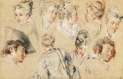 ジャン＝アントワーヌ・ワトー（1684-1721）作「頭部の習作」、デッサン 作： Jean Antoine Watteau